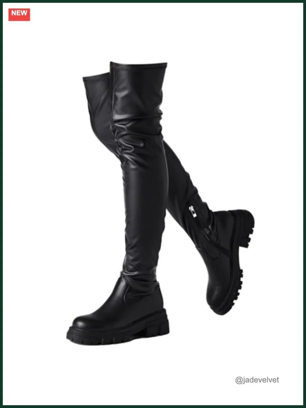 Women Thigh High Boots Platform Lug Sole Chunky Heels Stretchy Over Knee